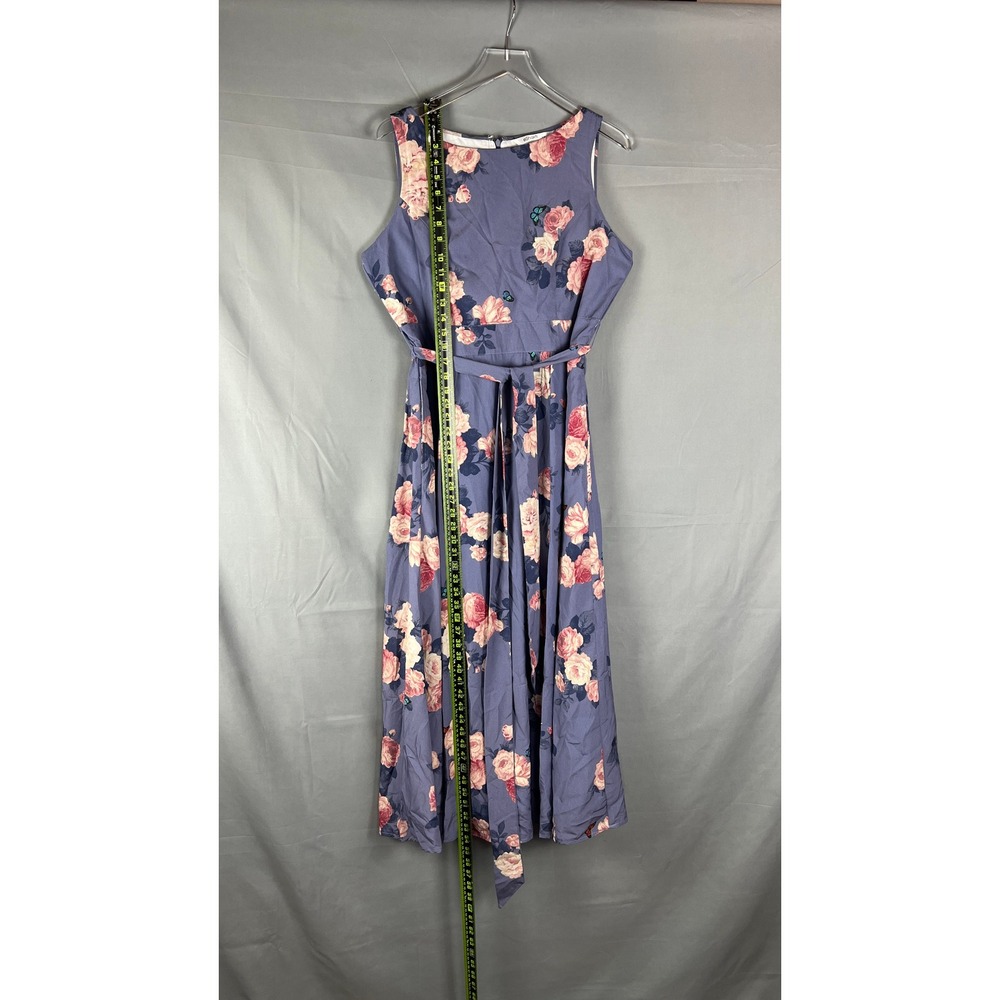Eshakti Sleeveless Maxi Dress Womens L Purple Floral Butterfly Belted Festival - Picture 2 of 9